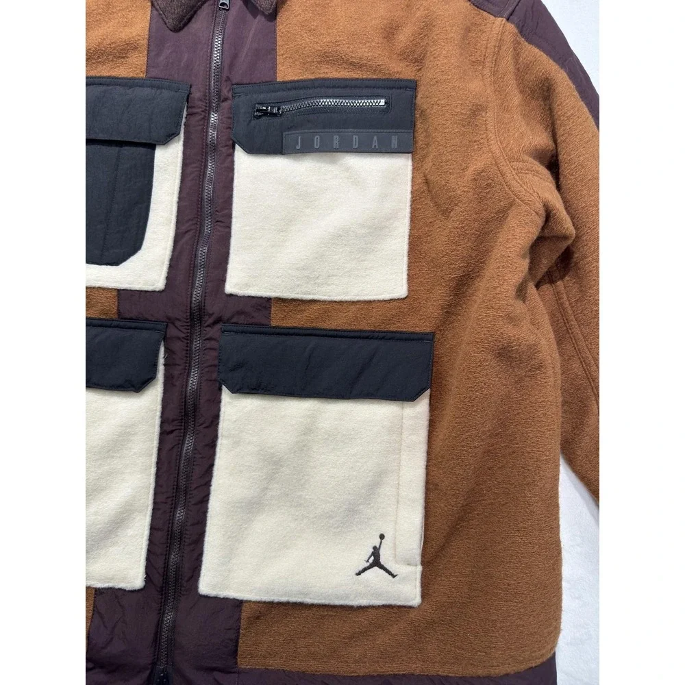 Jordan Jacket Mens Large Brown Tan Colorblock Fleece Pockets Full Zip DJ2735-204